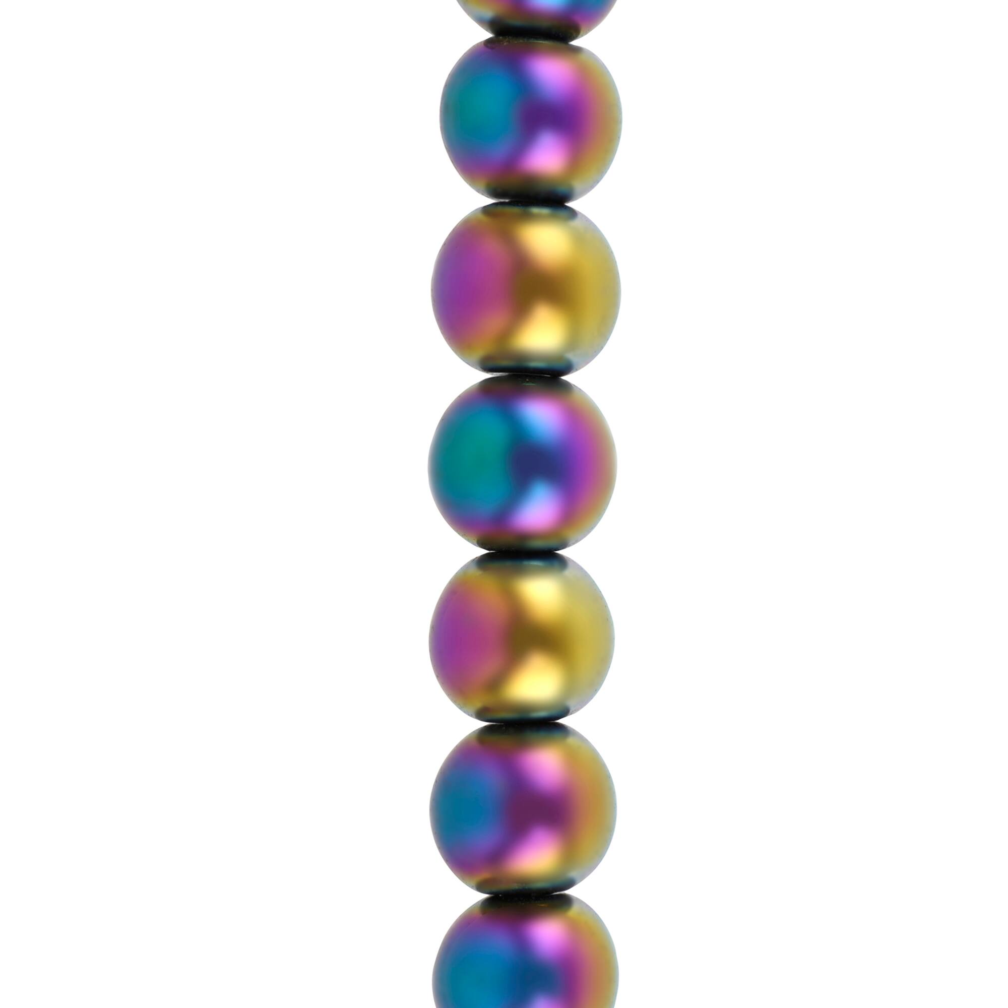 12 Pack: Rainbow Reconstituted Hematite Round Beads by Bead Landing